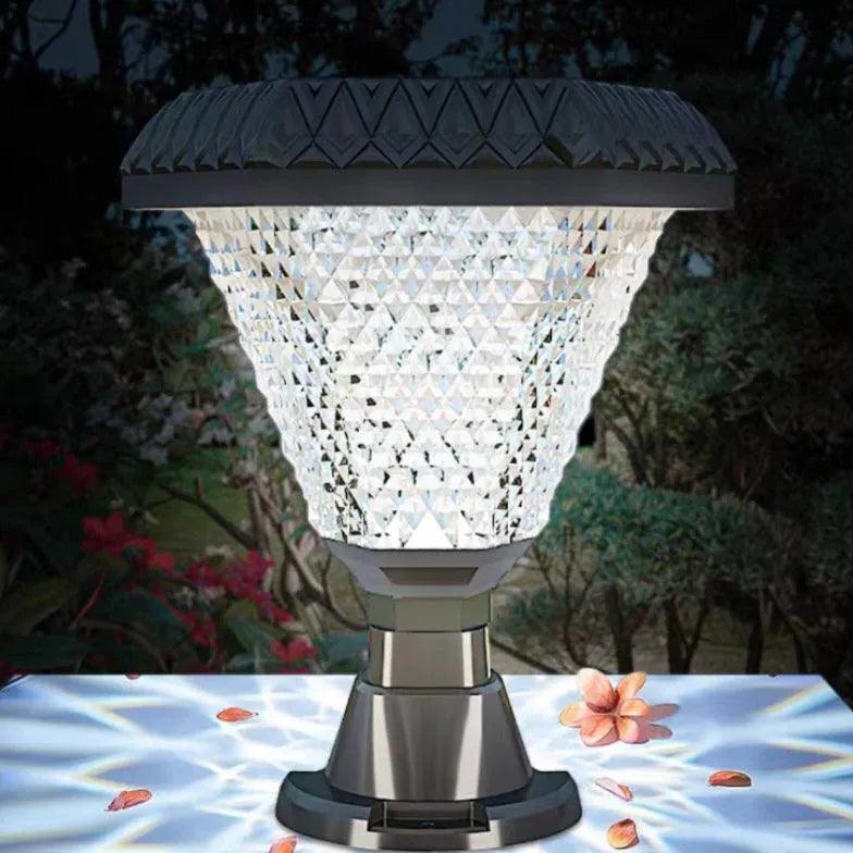 Solar Powered Diamond Faceted Outdoor Pillar Lights - Waterproof LED Landscape Lighting for Garden, Pathway, Patio, and Driveway Decoration