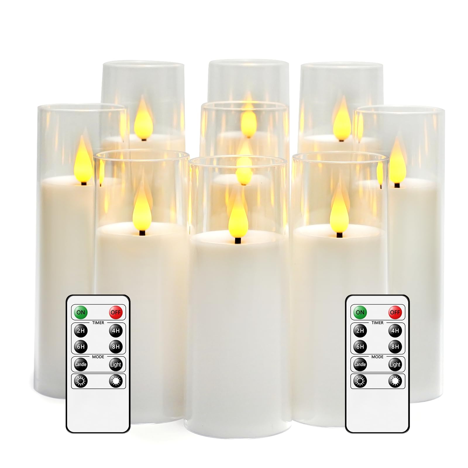 9-Pack White Flameless LED Candles with Remote - Battery Operated Pillar Candles (D2.3 x H5/6/7 inches) - Realistic Flickering Flame Effect for Home Decor, Wedding Centerpieces & Holiday Table Decorations