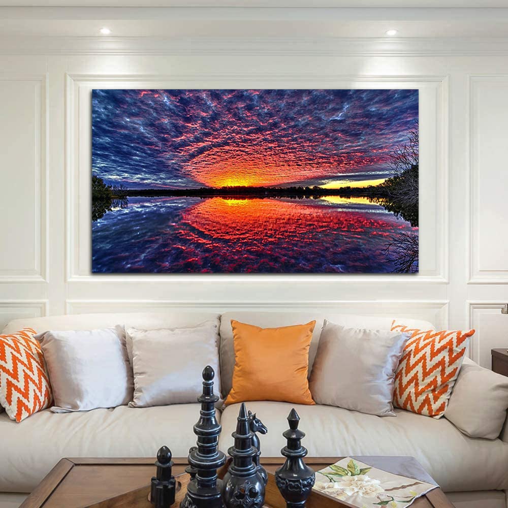 Glow Reflection Canvas Art - Framed Landscape Wall Painting for Home, Office, Bedroom Decor - Ready to Hang - Perfect for Living Room, Dining Area & Gift Giving