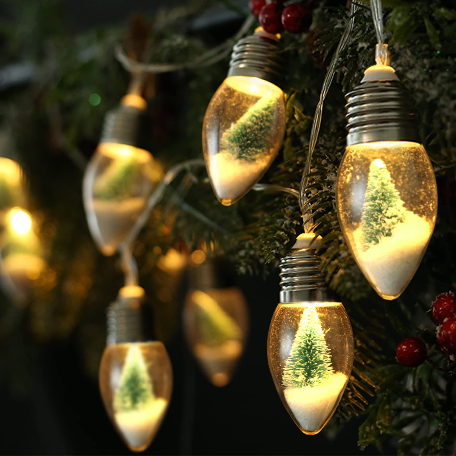 6.6 FT Christmas Lights - Indoor & Outdoor Battery Operated String Lights with 10 Bulbs, Snow & Tree Design for Bedroom, Patio, Fireplace Decor | Perfect for Holiday, Xmas, Wedding & Party Decorations