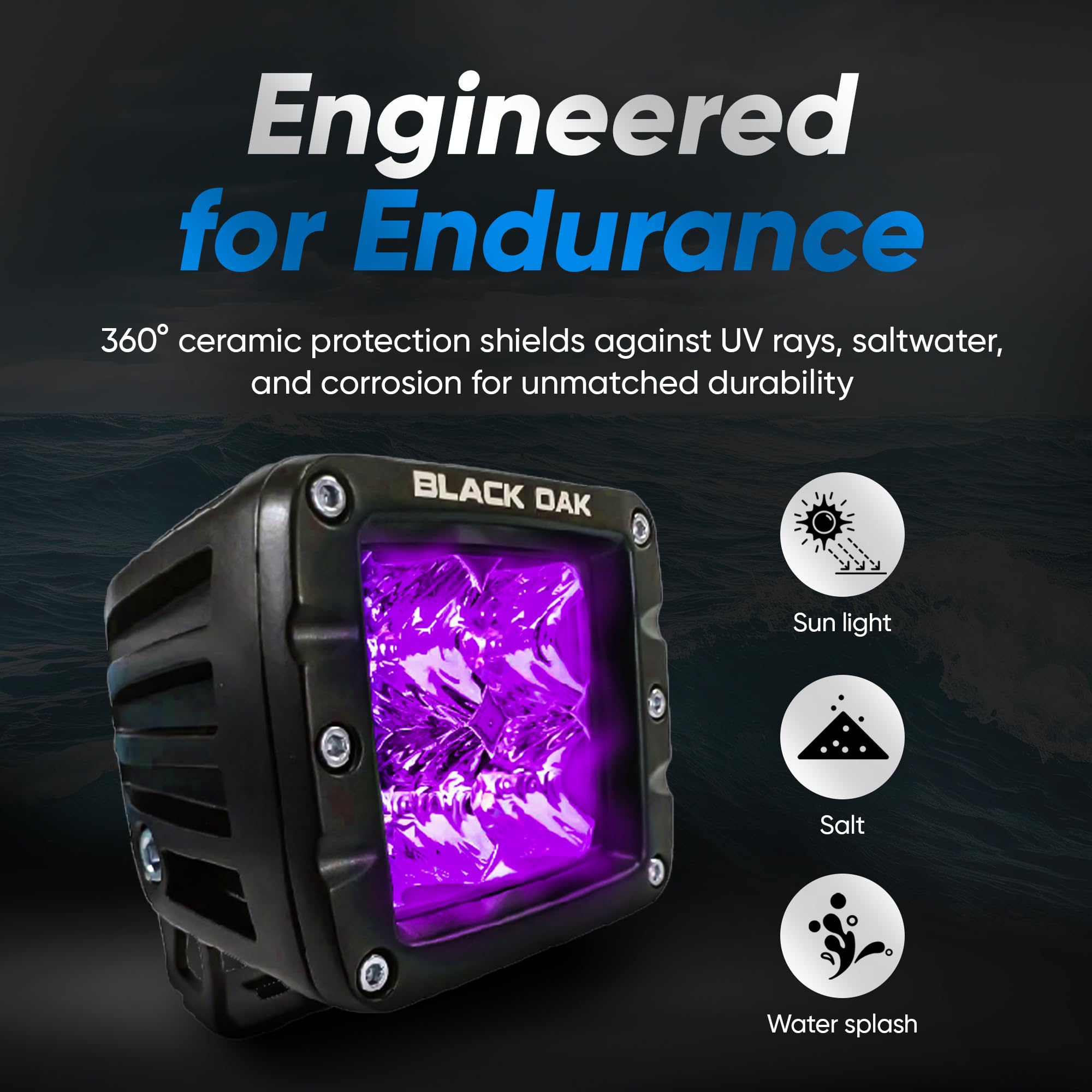 Black Oak 2 Inch LED Light Pods - Ultraviolet Blacklight, Waterproof Marine Rated for Night Fishing, Truck & Boat Lighting | Perfect for Off-Road, Underwater & Outdoor Adventures