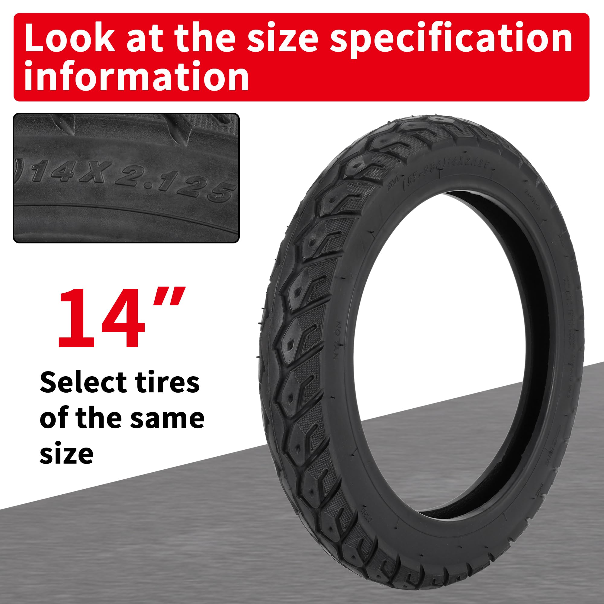 14x2.125 Tubeless Electric Bike Tires with Angled Valve - Compatible with 14 Inch Folding E-Bikes, Electric Bicycles & E-Scooters - Perfect for Commuting, Urban Riding & Off-Road Adventures