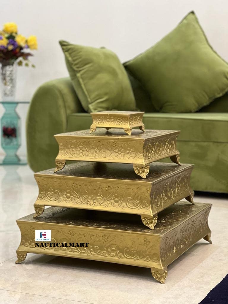 Elegant Brass Finish Wedding Cake Stand Set of 4 - Perfect for Wedding Cakes, Dessert Displays & Party Decorations