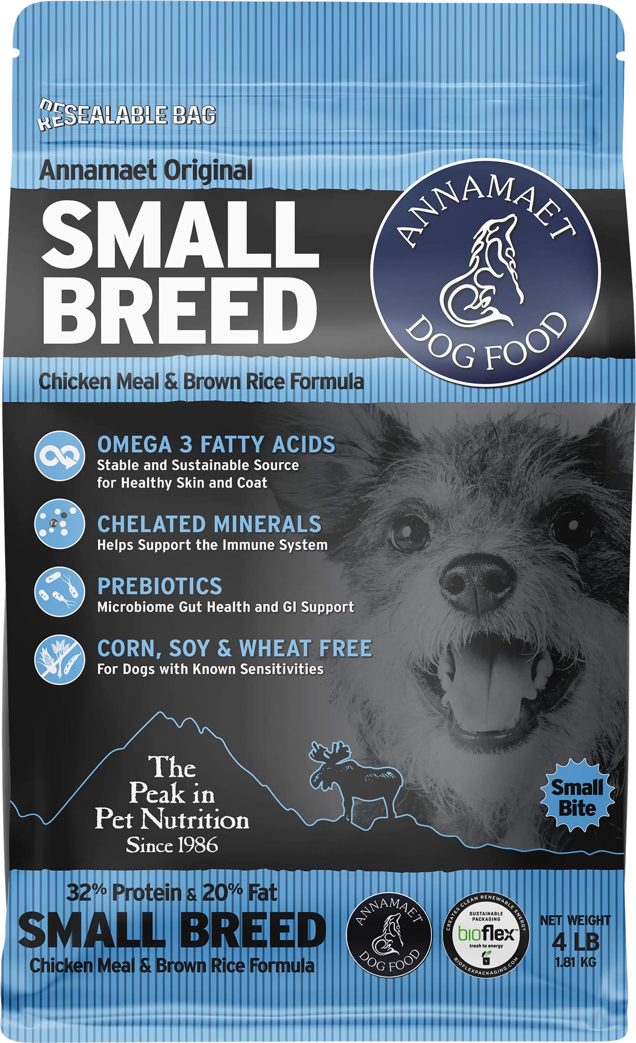 Annamaet Original Small Breed Formula Dry Dog Food - Chicken & Brown Rice Recipe, 4 lb Bag | High Protein Nutrition for Toy & Miniature Dogs | Perfect for Home Feeding & Travel Portions