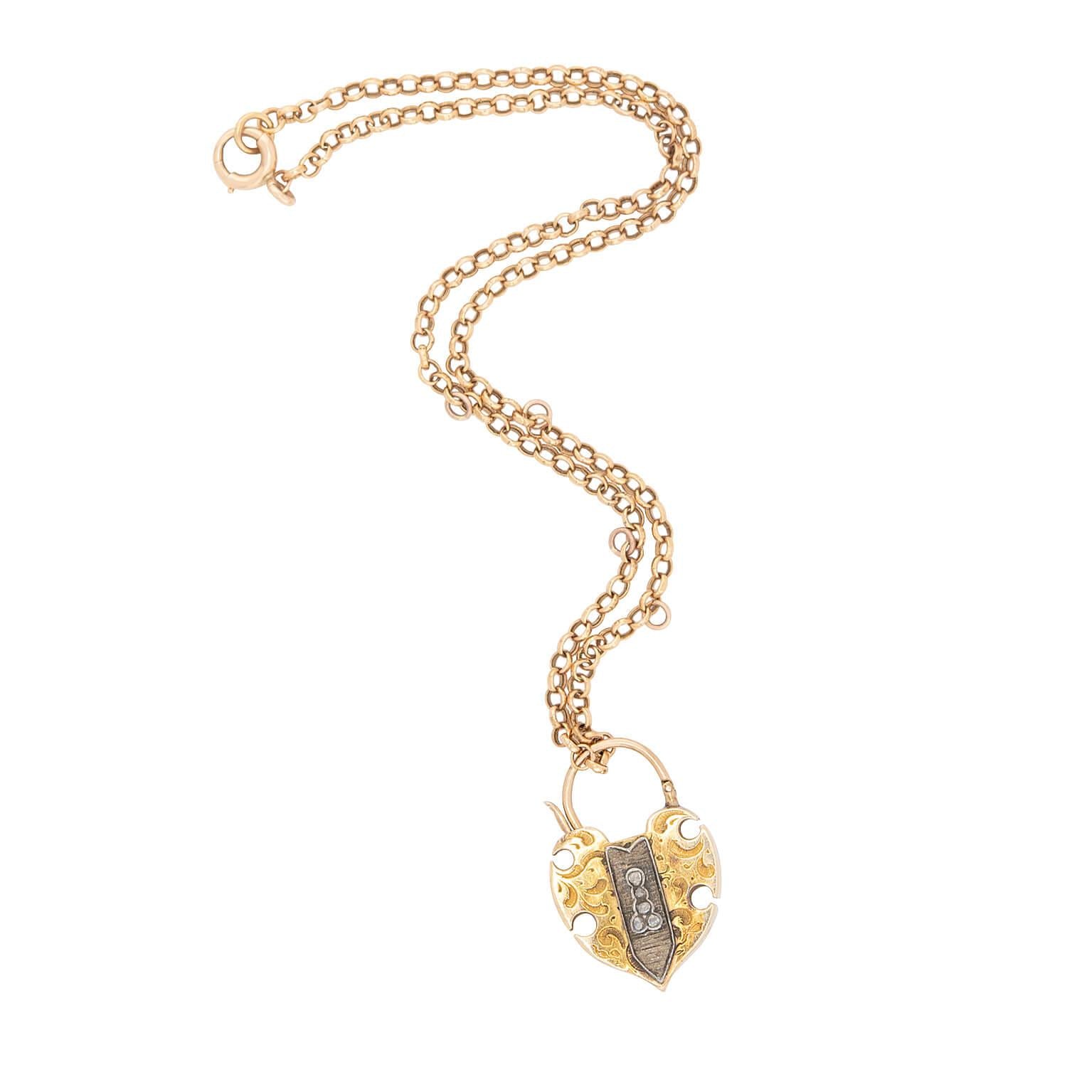 Victorian Style 14k Gold & Sterling Silver Garnet and Diamond Heart Padlock Pendant Necklace for Women - Elegant Jewelry Gift for Valentine's Day, Anniversary & Special Occasions