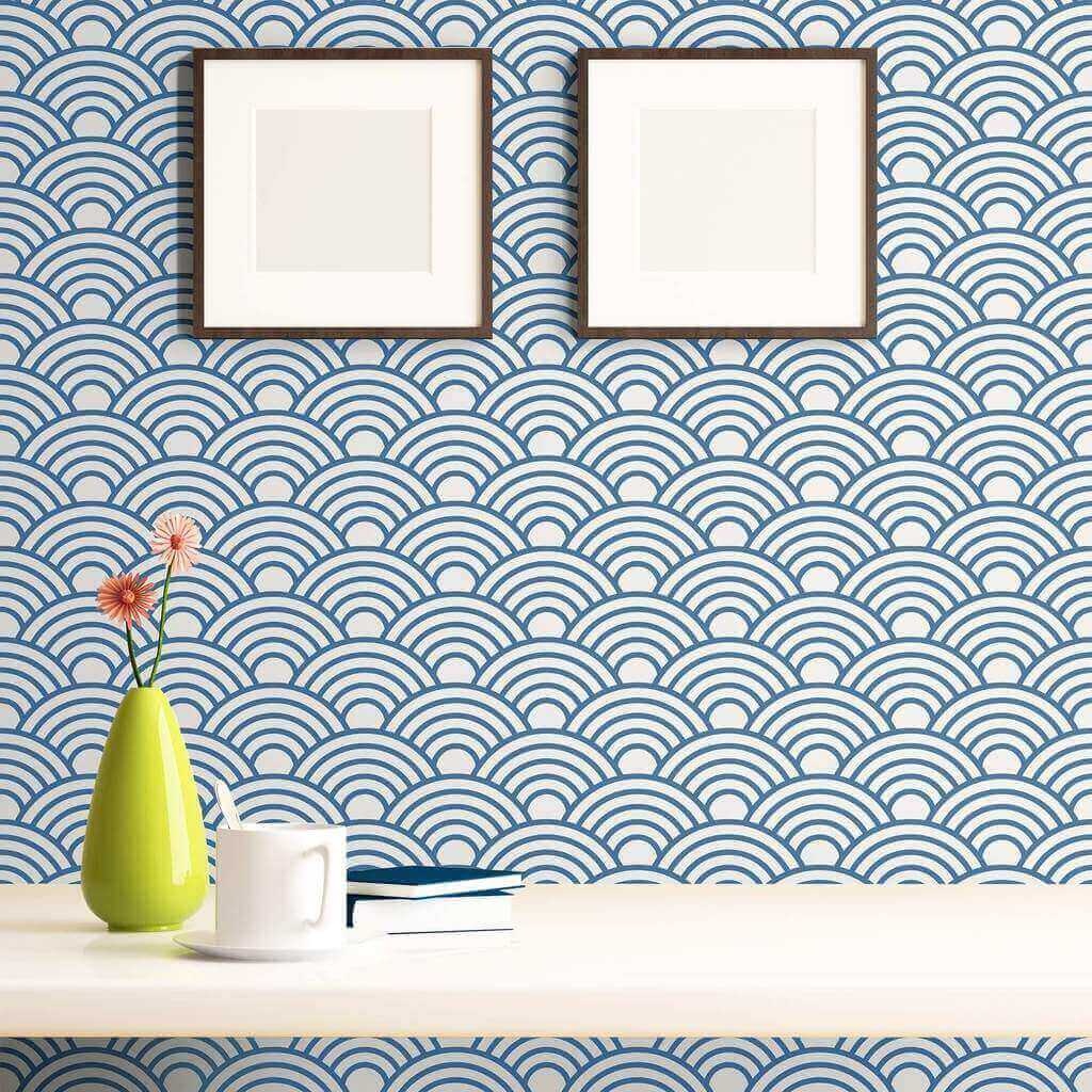 Blue Circles Geometric Peel and Stick Removable Wallpaper - Self-Adhesive Decorative Wall Covering for Bedroom, Living Room, Nursery & Office Decor