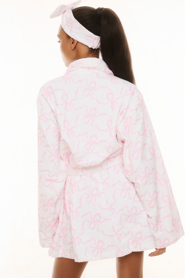 Soft Indie Cotton Bath Robe with Pink Bonnet - Cozy Women's Loungewear for Spa, Bath & Relaxation at Home