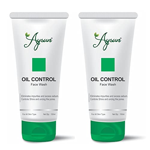 Aysun Oil Control Face Wash for Oily Skin - 2 Pack (100ml x 2) | Deep Cleansing & Pore Minimizing | Daily Skincare Routine & Acne Prevention