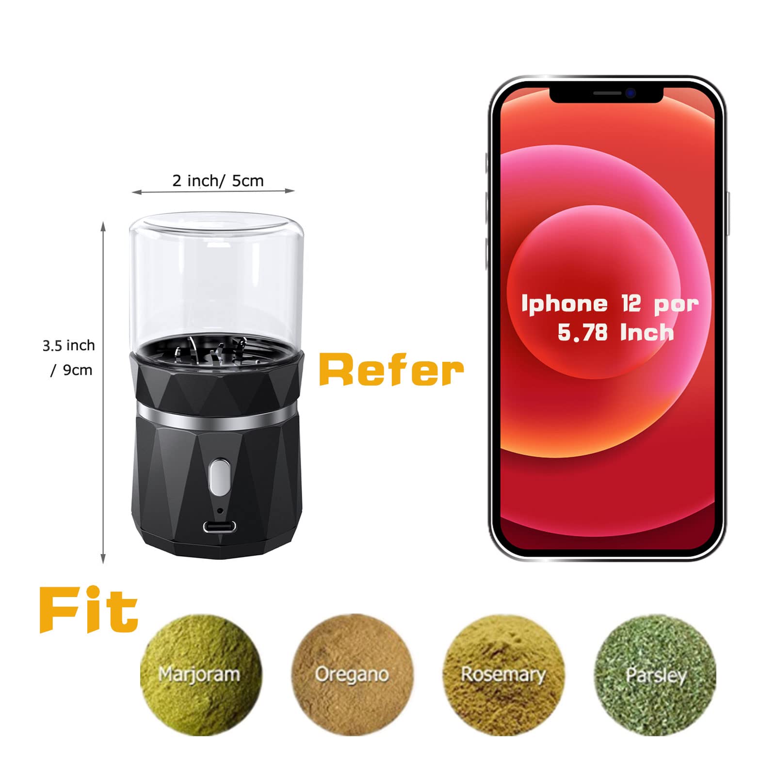 Premium Electric Spice and Herb Grinder - Compact Mini Grinder with 1.7oz/50ml Storage Jar & Spoon - Perfect for Kitchen, Travel, and Fresh Herb Preparation