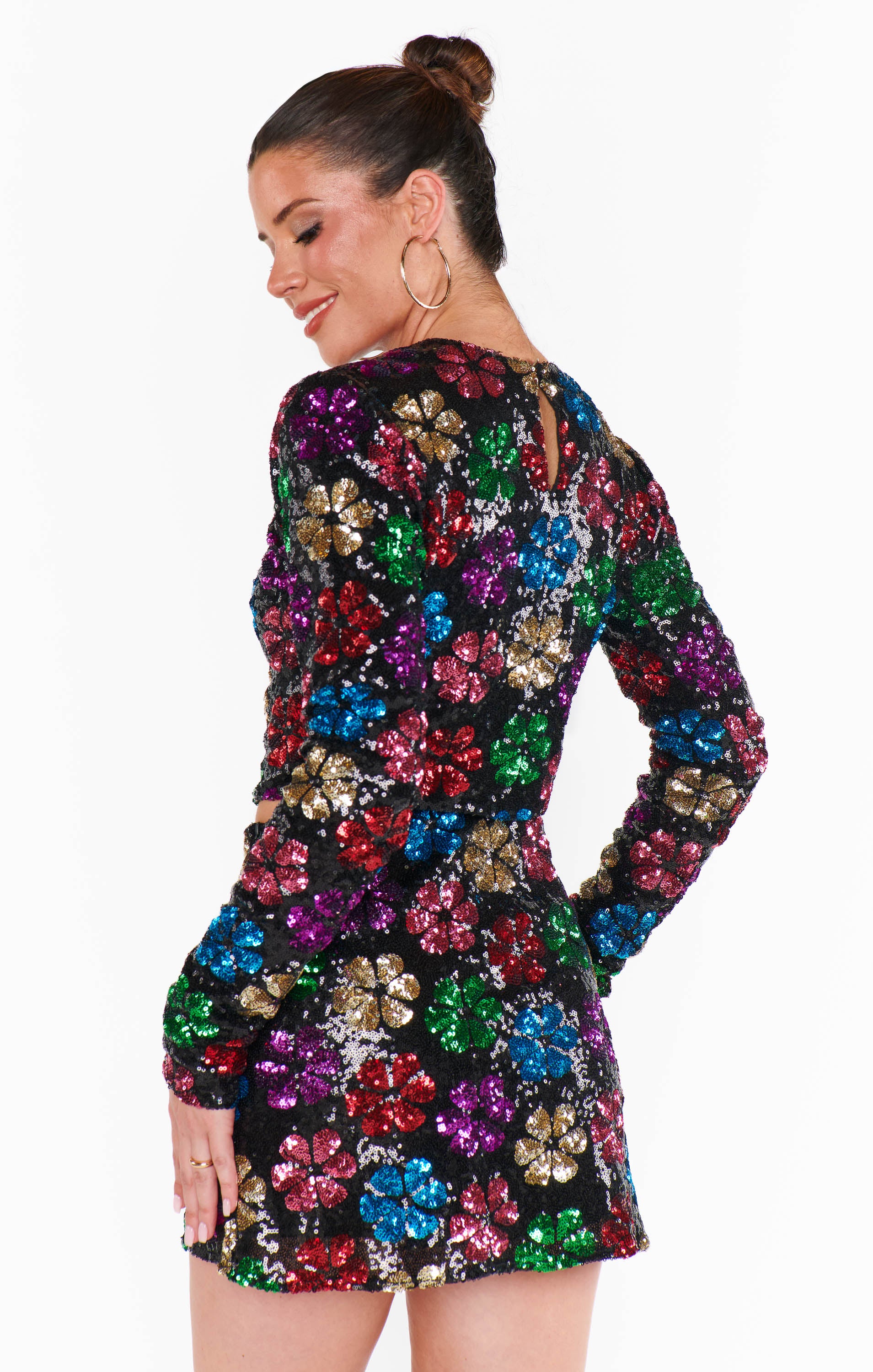 All Night Skort with Flower Pop Multi Sequins - Stylish Dance & Party Wear for Women