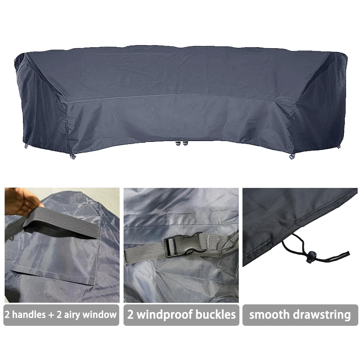 J&C 420D Waterproof Heavy Duty Patio Curved Sofa Cover - Extra Large Outdoor Sectional Furniture Protector for Winter, Lawn & Garden - Perfect for Backyard, Deck, and Poolside Furniture Protection