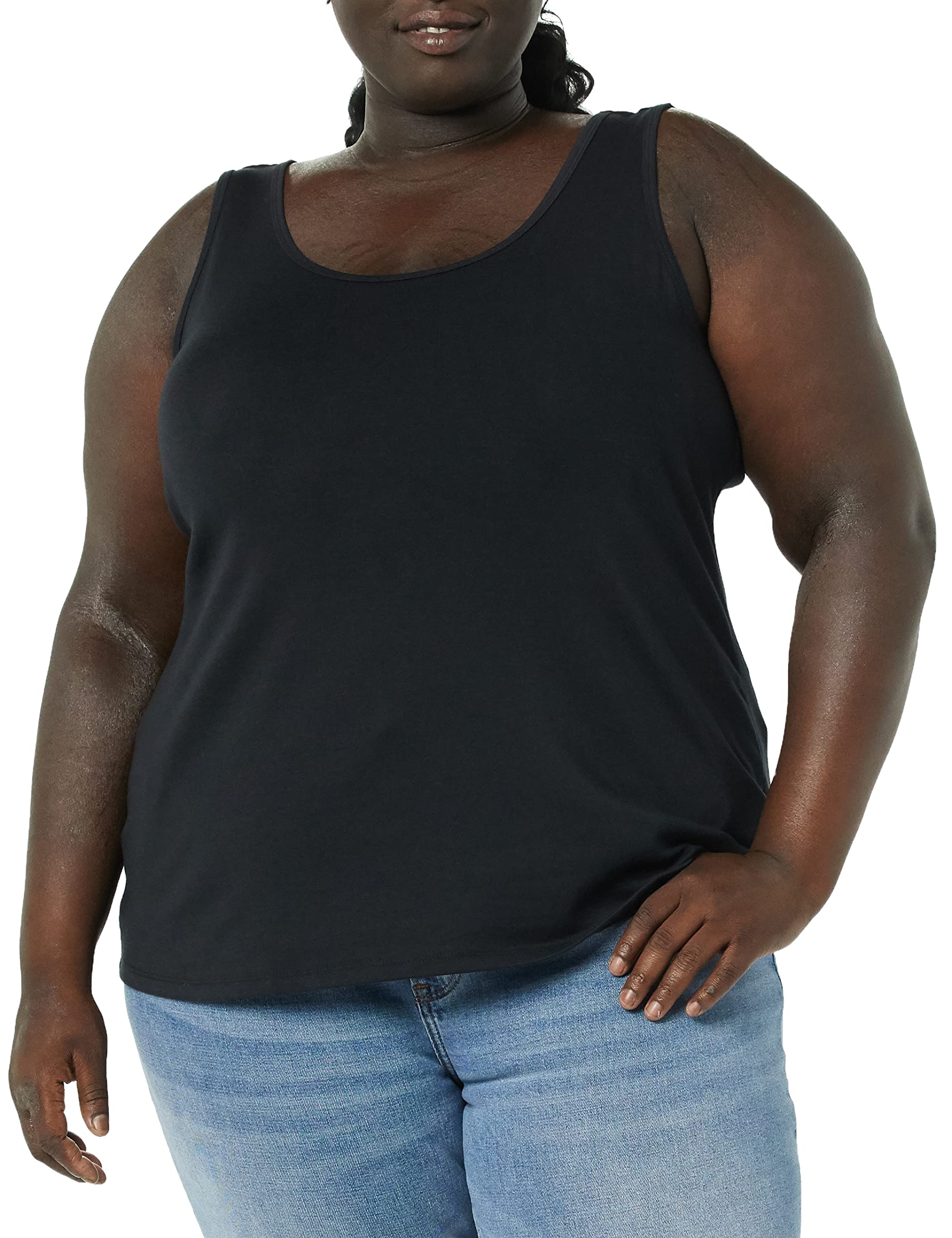 Amazon Essentials Women's Plus Size Tank Top Multipack - Soft Stretch Camisoles for Layering, Sleep & Casual Wear - 3 Pack Cotton Blend Tops in Black, White & Gray