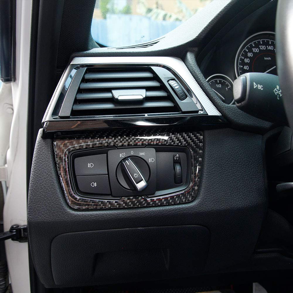 Premium Real Carbon Fiber Car Interior Trim - Headlight Switch Button Frame Sticker for BMW 3 Series (F30) & 4 Series (F32) 2013-2019 Models | Auto Styling Accessories for Enhanced Luxury Interior Look
