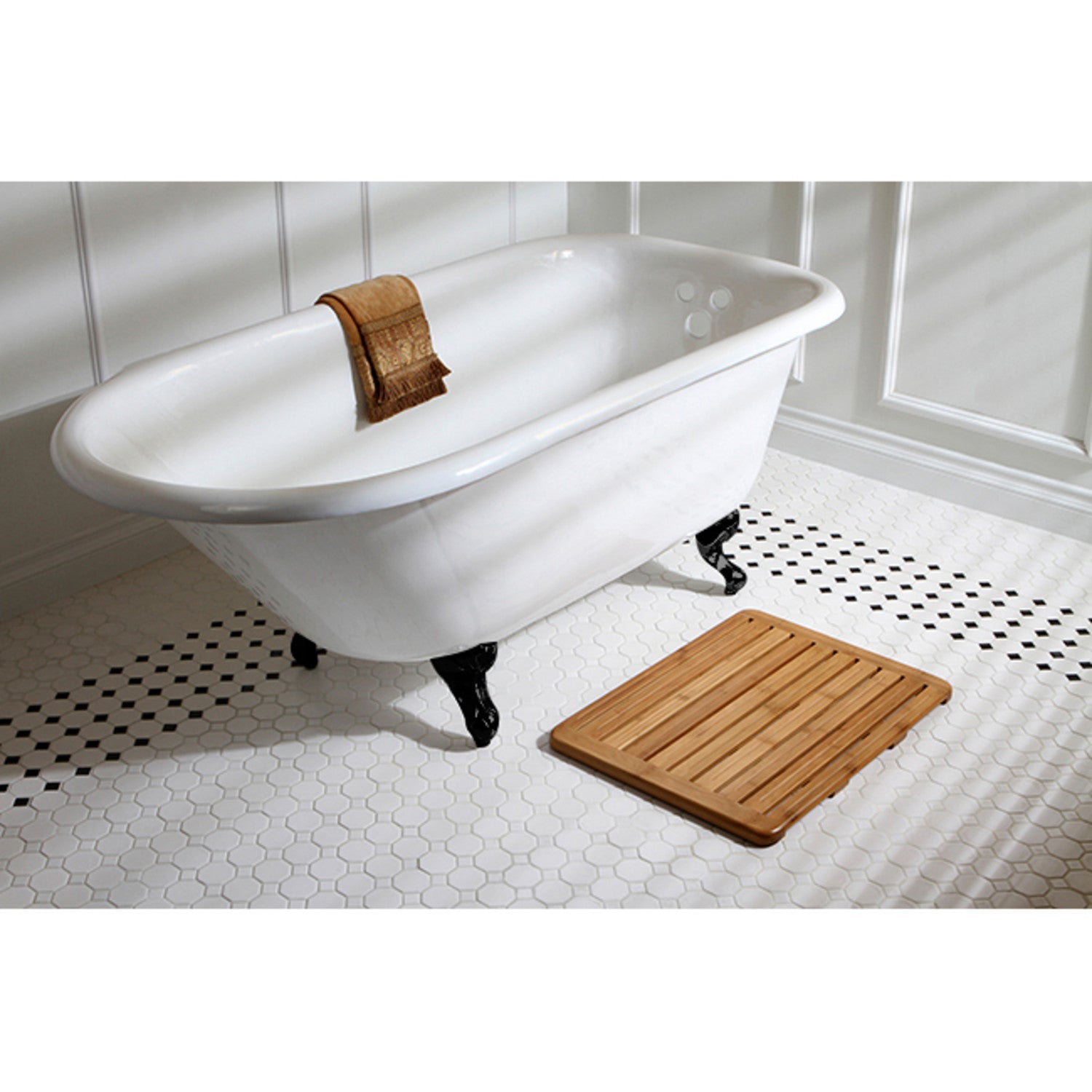 Aqua Eden 54 Inch Clawfoot Bathtub - White Matte Black Cast Iron Oval Roll Top Tub with 3 3/8