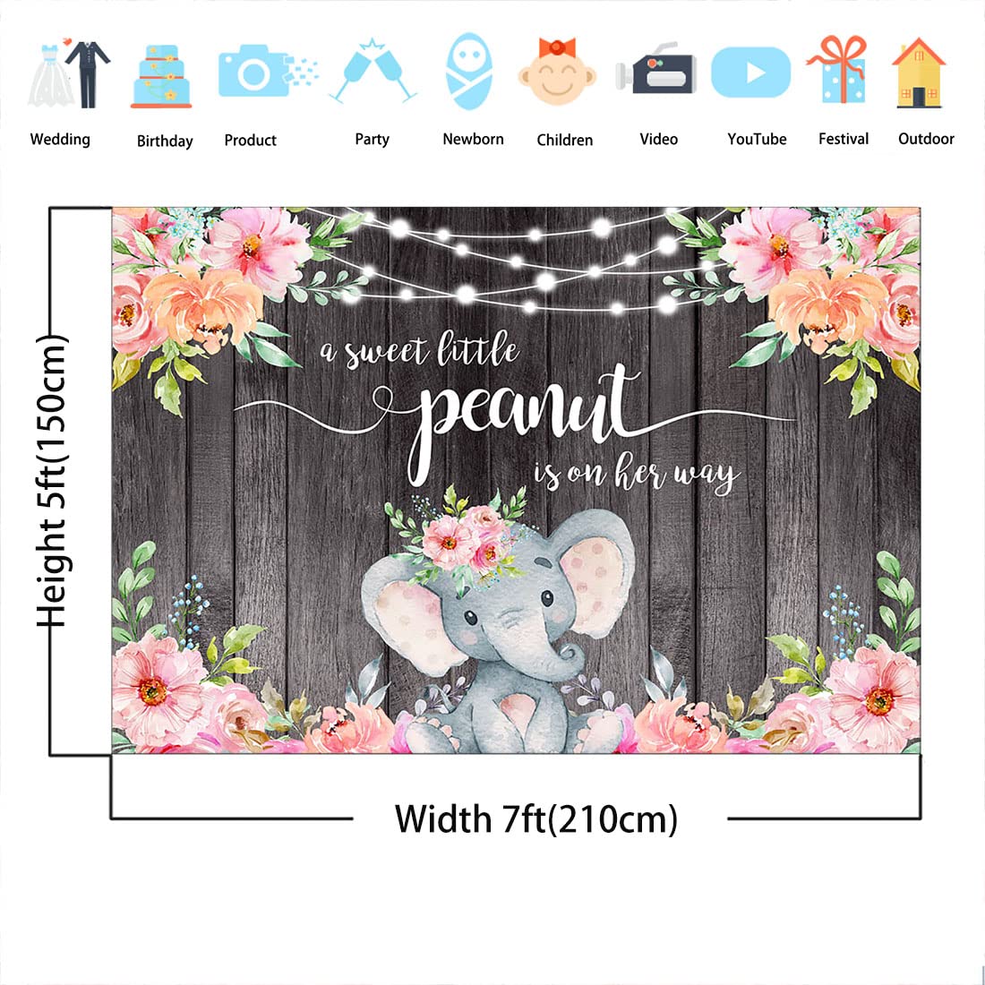 Pink Floral Elephant Baby Shower Backdrop - 7x5ft It's a Girl Banner for Little Peanut Theme Decorations | Perfect for Nursery Wall Decor, Gender Reveal Parties & Newborn Photography Background