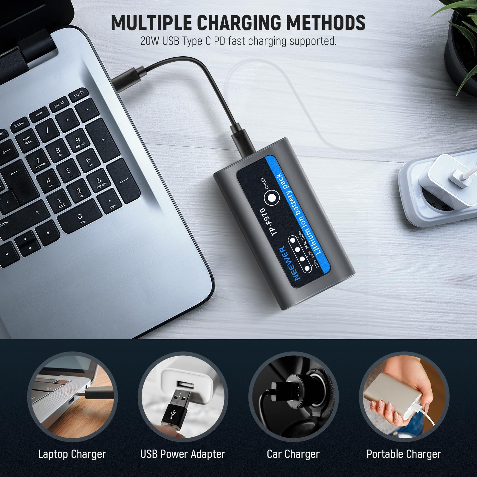 Neewer 10500mAh NP-F970 Replacement Battery for Sony Cameras - 20W PD Fast Charging with USB-C, 4.8Hrs Full Charge - Compatible with Sony NP-F550/F750/F950/F970 - Power Your Camera, Camcorder, Video Light & Monitor - Perfect for Photography, Videography & Outdoor Shooting (Gray)