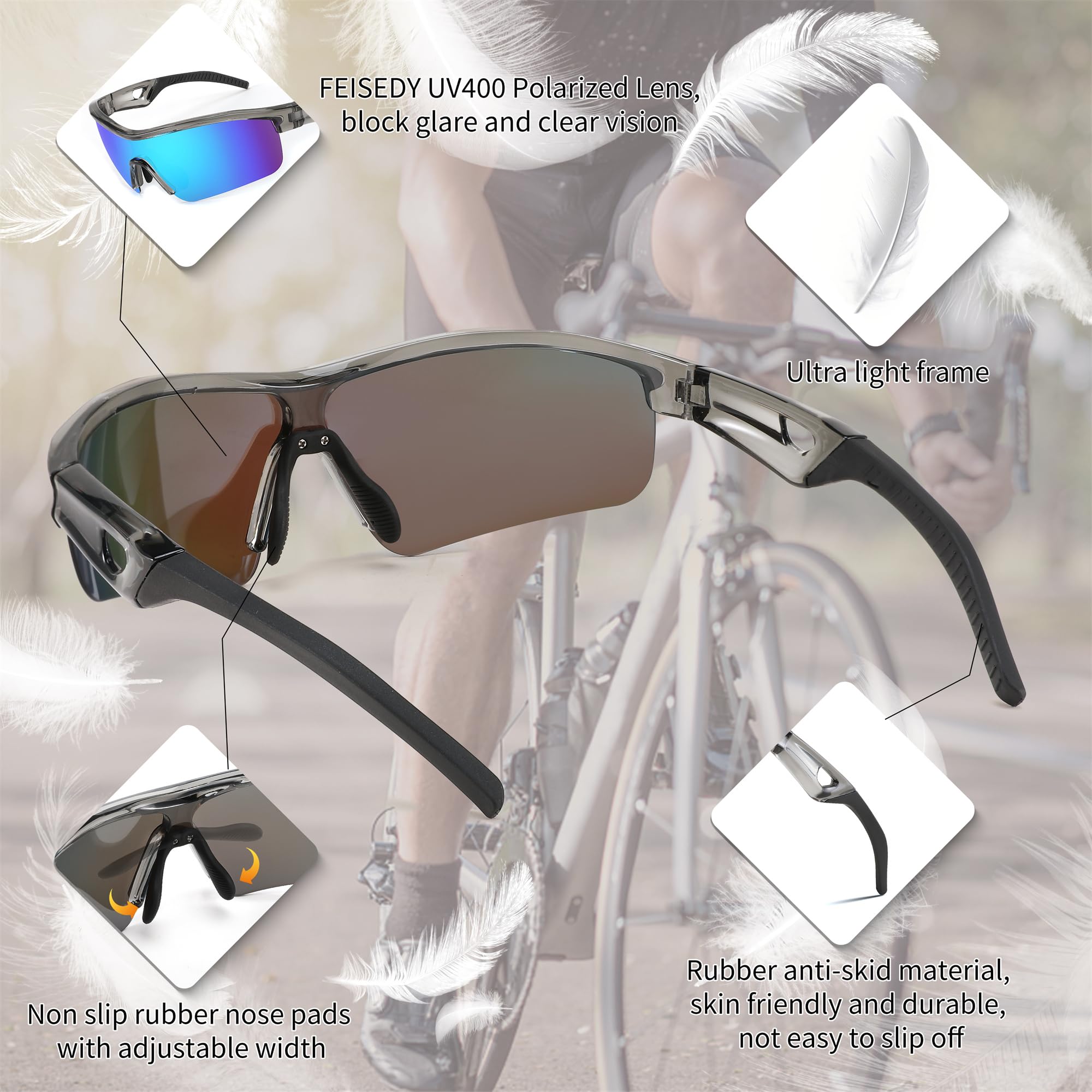 FEISEDY Polarized Sports Sunglasses for Men - UV400 Protection Cycling, Running, Baseball, Fishing & Hiking Shades B2372 - Perfect for Outdoor Activities & Adventure Sports