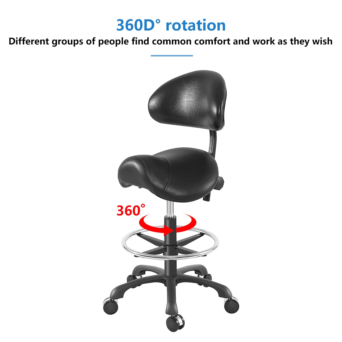 Ergonomic Saddle Stool with Back Support - Hydraulic Adjustable Height & Footrest - Perfect for Home Office, Dental Clinic, Tattoo Studio & Salon Use - Comfortable Seating Solution for Professionals