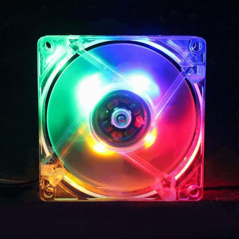 80mm LED PC Cooling Fan 8025 - Silent 12V Computer Case Fan with Multi-Colored LED Lights for Gaming PC, Desktop, Chassis Cooling - Easy Installation for DIY Computer Mods