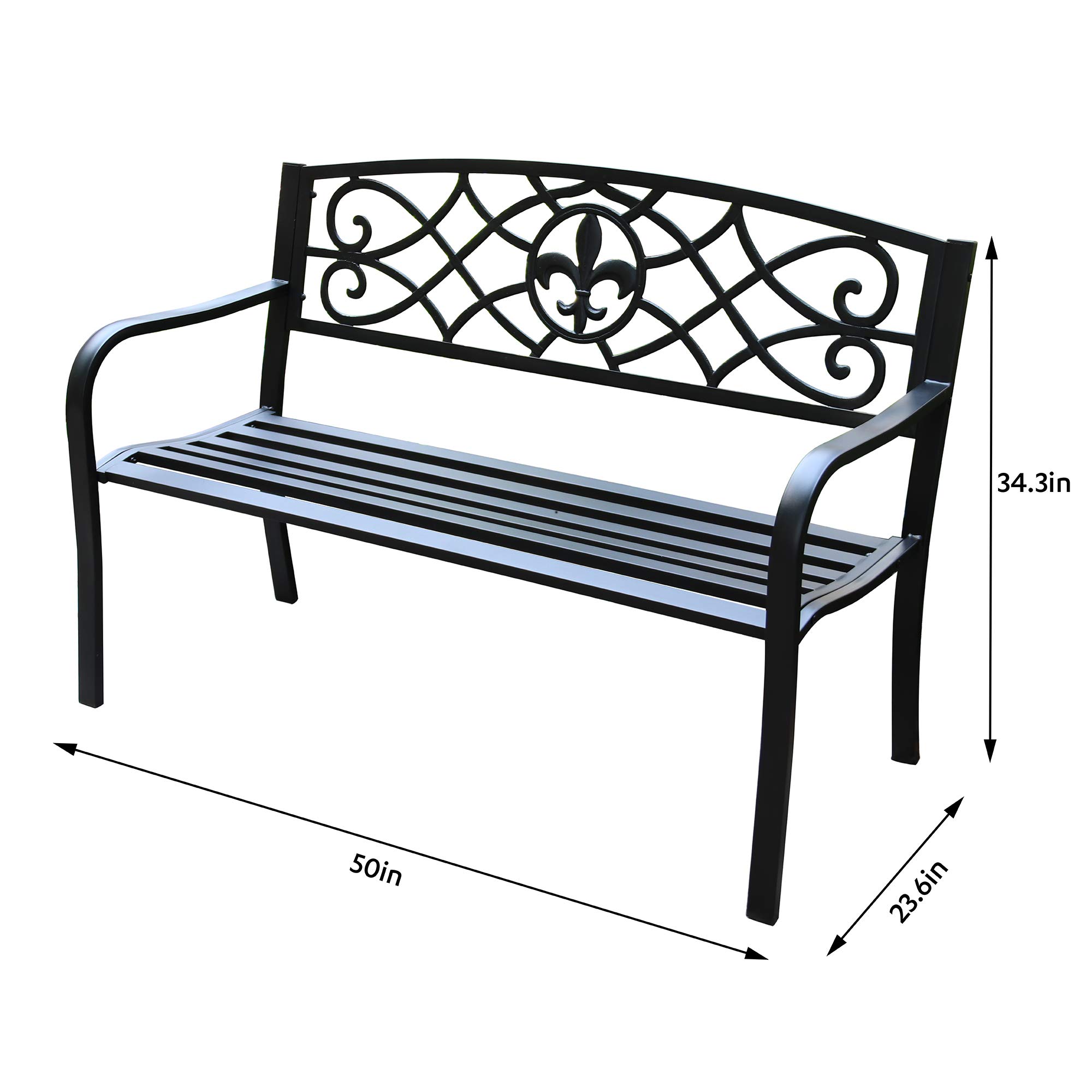 4.1 Ft Steel Frame Garden Bench - Outdoor Patio Chair for Yard, Park & Backyard - 2-Person Loveseat with Shuttlecock Design Backrest & Slatted Seat - Durable Outdoor Furniture for Gardens, Decks, Porches & Poolside Areas