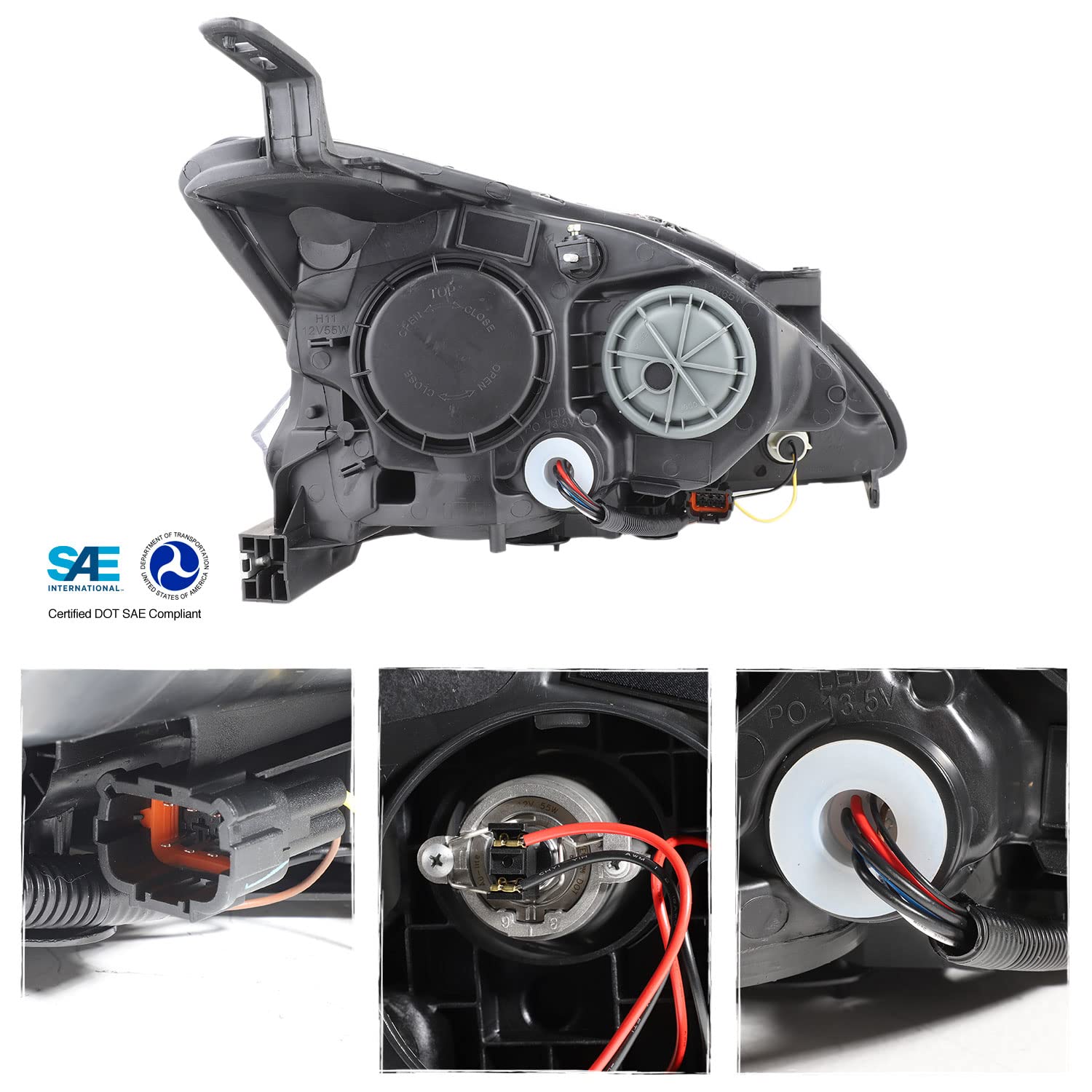 AKKON Black Smoked LED DRL Projector Headlights for 2013-2015 Nissan Sentra - Pair (Left + Right) | Upgrade Replacement for Improved Visibility & Style