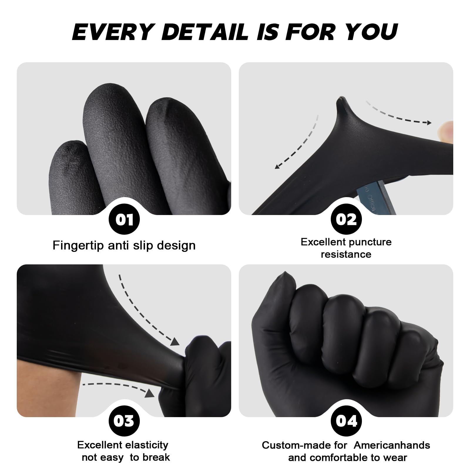 FINITEX Black Nitrile Disposable Gloves - Latex-Free, Powder-Free, 3.5mil Thickness (100 Pack) - Ideal for Medical Exams, Food Handling, Cleaning & Household Use