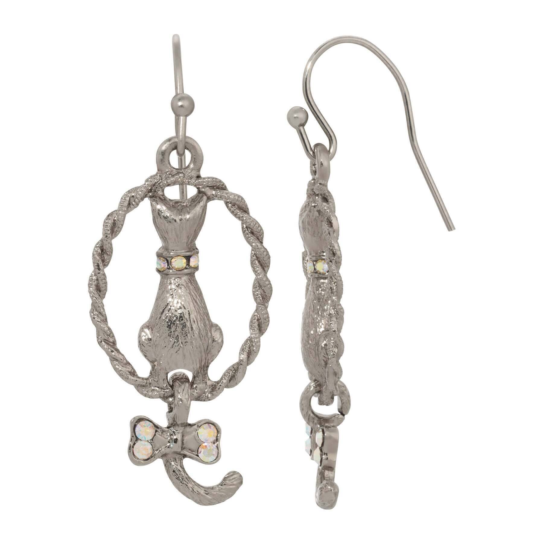 1928 Jewelry Backwards Cat Crystal Drop Earrings - Elegant Dangle Earrings for Women, Vintage Style Cat Charm Jewelry - Perfect for Parties, Date Nights & Special Occasions