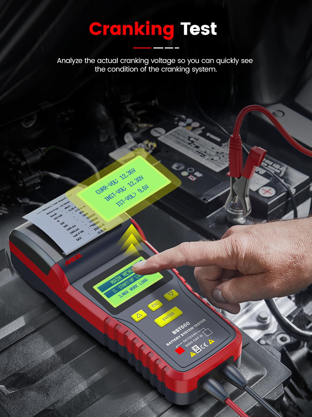 ANCEL BST500 12V 24V Car Battery Load Tester with Printer - 99% Accurate Automotive Battery Analyzer for Cranking & Charging System - Heavy Duty Battery Tester for Car, Truck, SUV, ATV, RV - Perfect for Mechanics & DIY Auto Maintenance