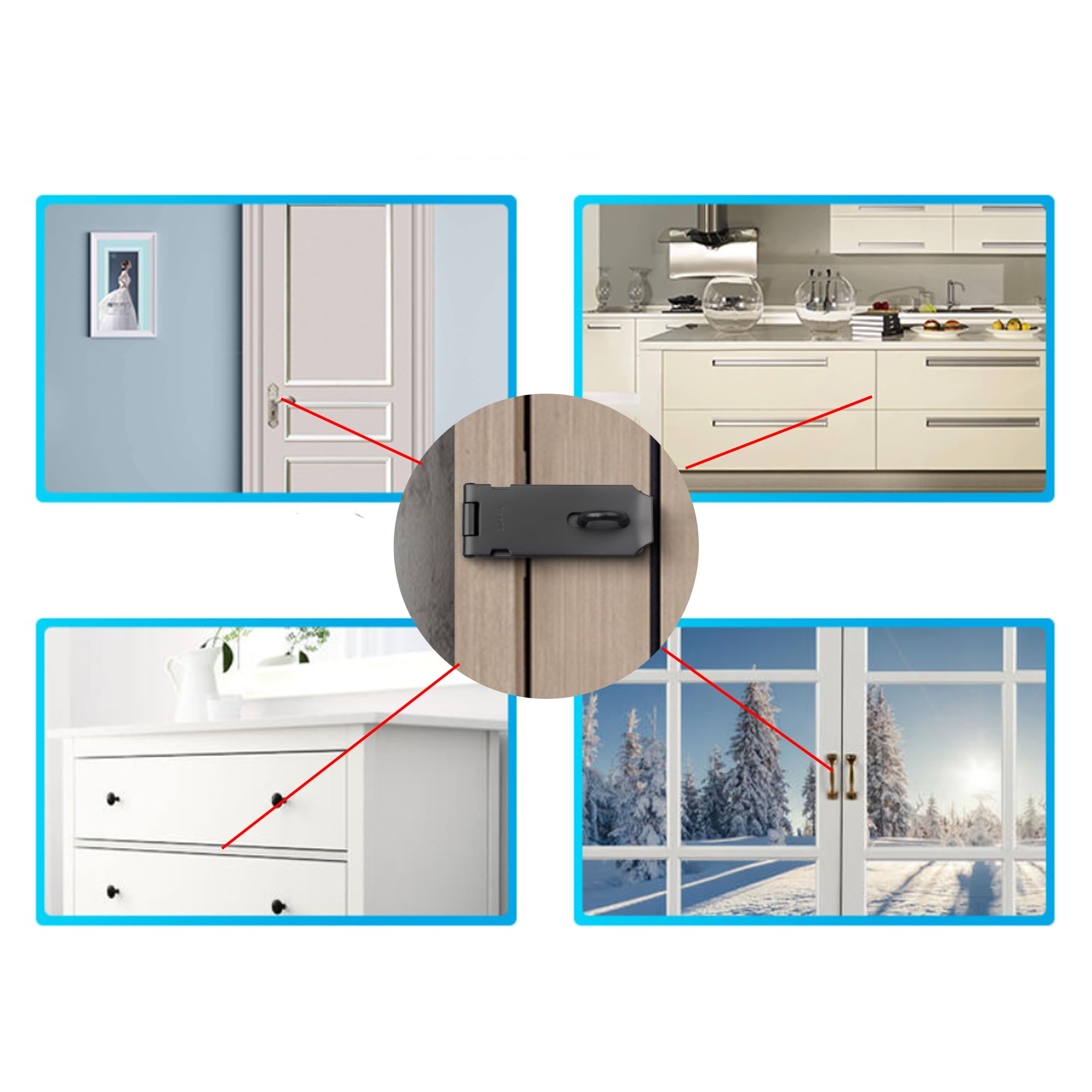 HLMOptimo 4 Inch Stainless Steel Hasp Lock - Matte Black Door Latch with Screws (2-Pack) - Secure Sheds, Cabinets, Gates & Storage Units