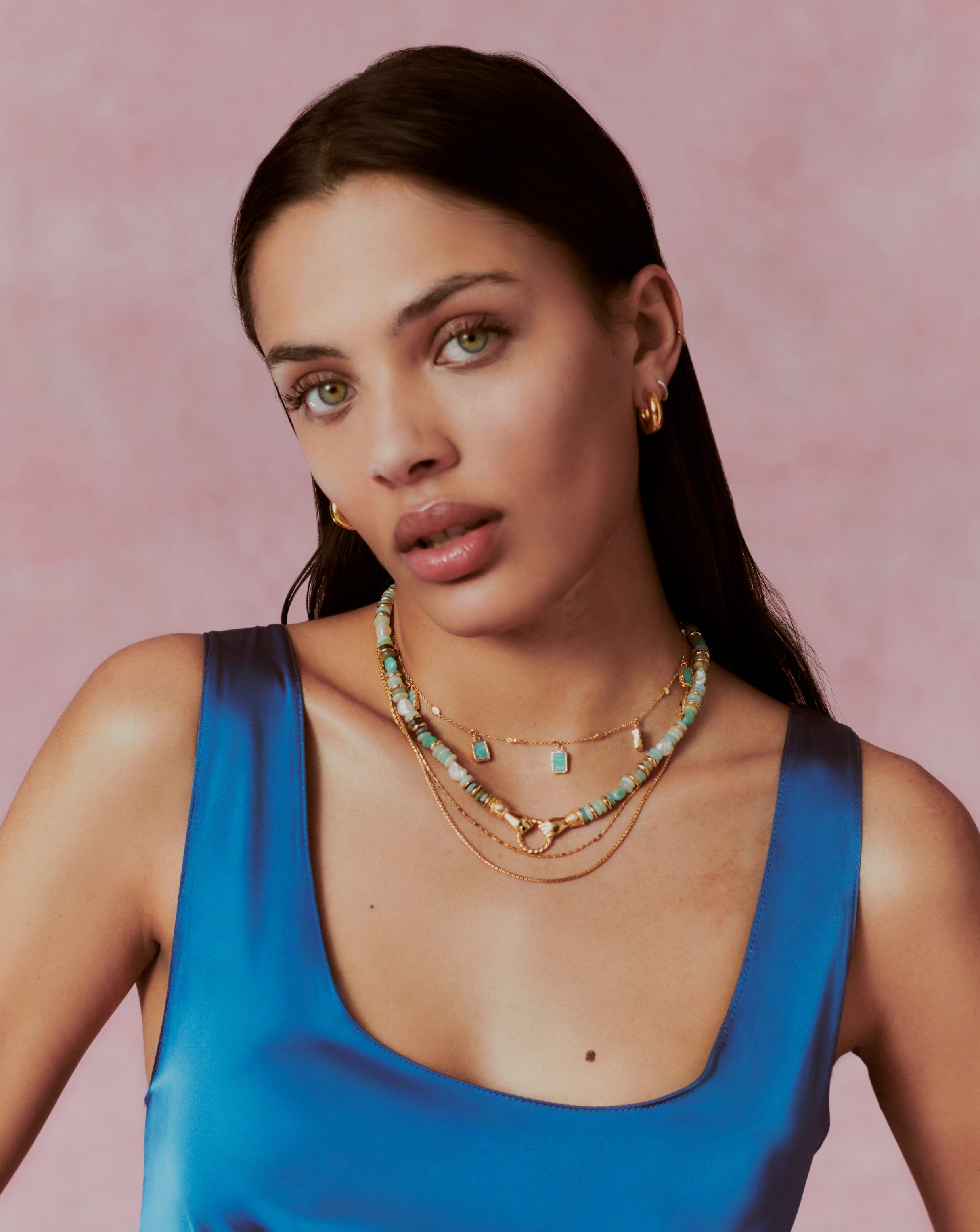 Harris Reed Chunky Beaded Gemstone Necklace - 18k Gold Plated Multi Amazonite & Pearl Statement Jewelry for Women | Elegant Gift for Birthday, Anniversary & Special Occasions | Boho Chic Fashion Accessory