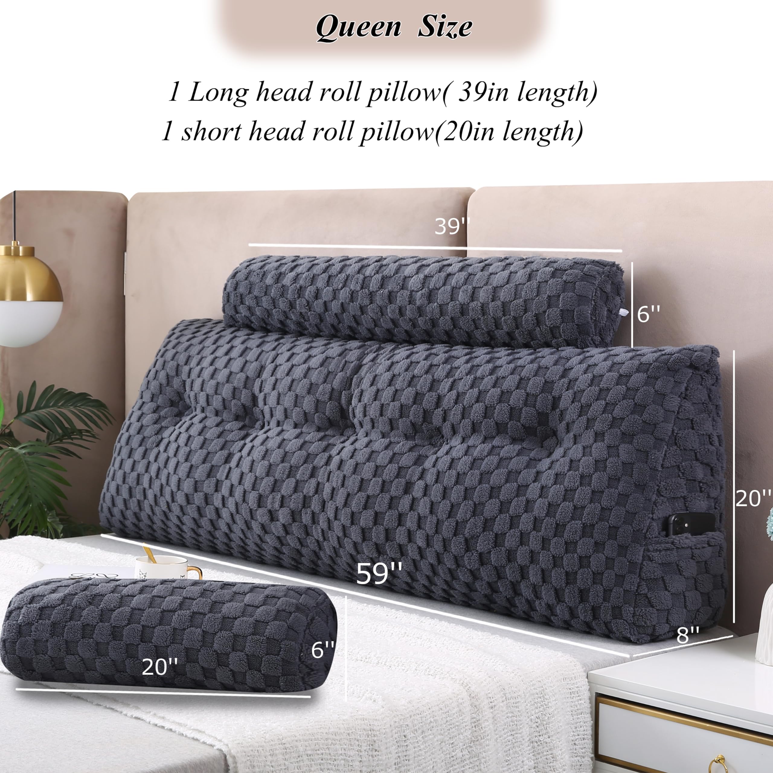 **Premium Wedge Headboard Pillows Set - Long & Short Bolster Pillows for Bed Backrest, Sitting Comfort, and Support | Perfect for Reading, Watching TV, and Relaxing in Bed**