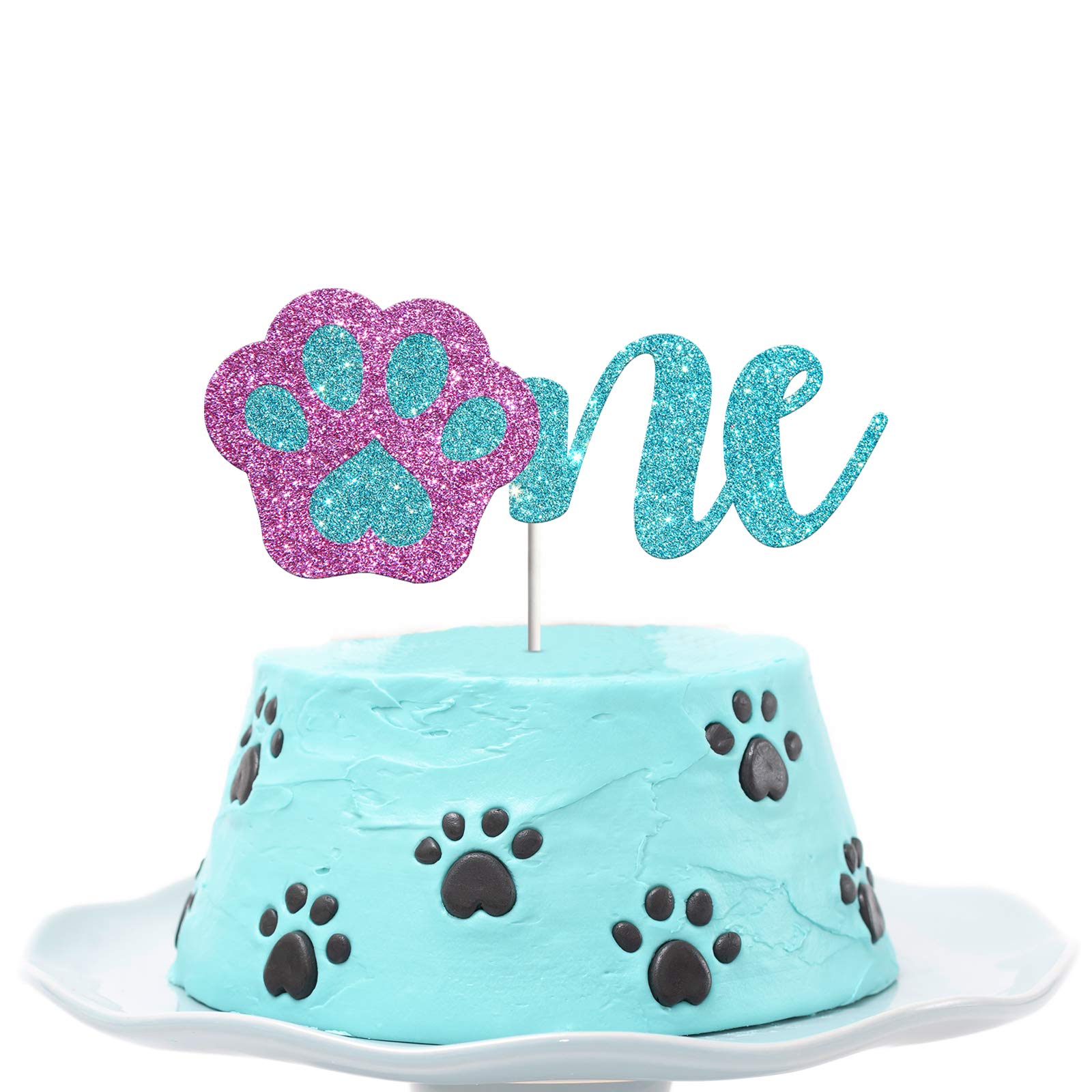 Happy 1st Birthday Cake Topper for Dogs - Lets Pawty One Glitter Dog Cake Decorations in Blue & Pink - Perfect for Puppy Birthday Party Supplies & Pet Celebration Cakes