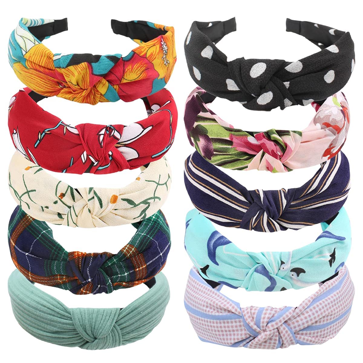 Glamifirsto Knotted Headbands for Women - Floral & Polka Dot Cloth Hair Accessories for Women & Girls - Perfect for Workouts, Yoga, Running, and Everyday Fashion