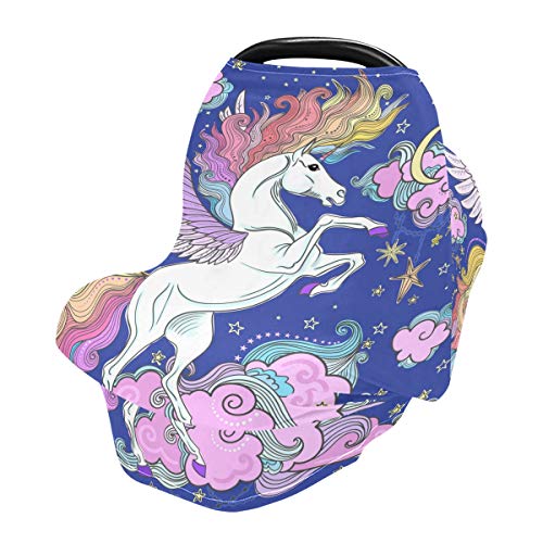Premium Nursing Cover & Breastfeeding Scarf - Unicorn Cloud Print Baby Car Seat Cover, Stroller Canopy for Boys & Girls | Soft & Breathable for Comfortable Nursing, Shopping & Travel