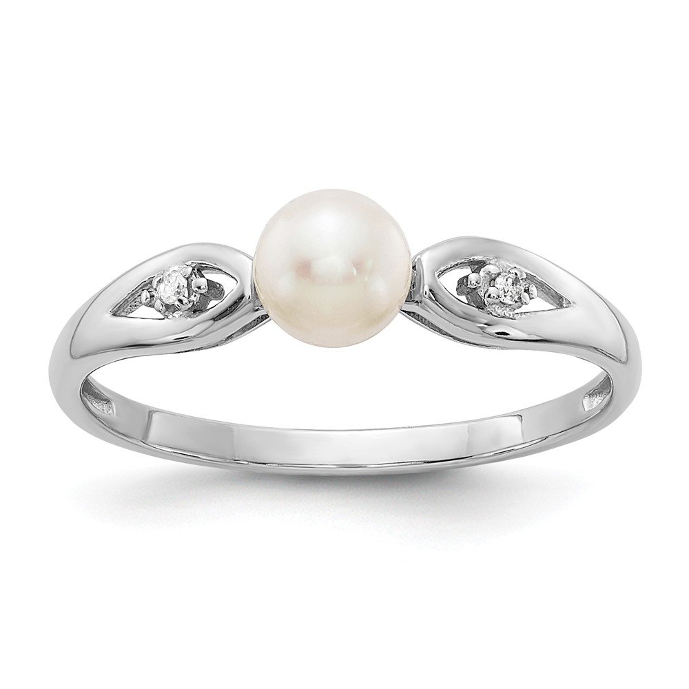 14K White Gold Genuine Freshwater Cultured Pearl & Diamond Engagement Ring (0.01 CTTW) - Perfect for Proposals, Weddings & Anniversary Gifts