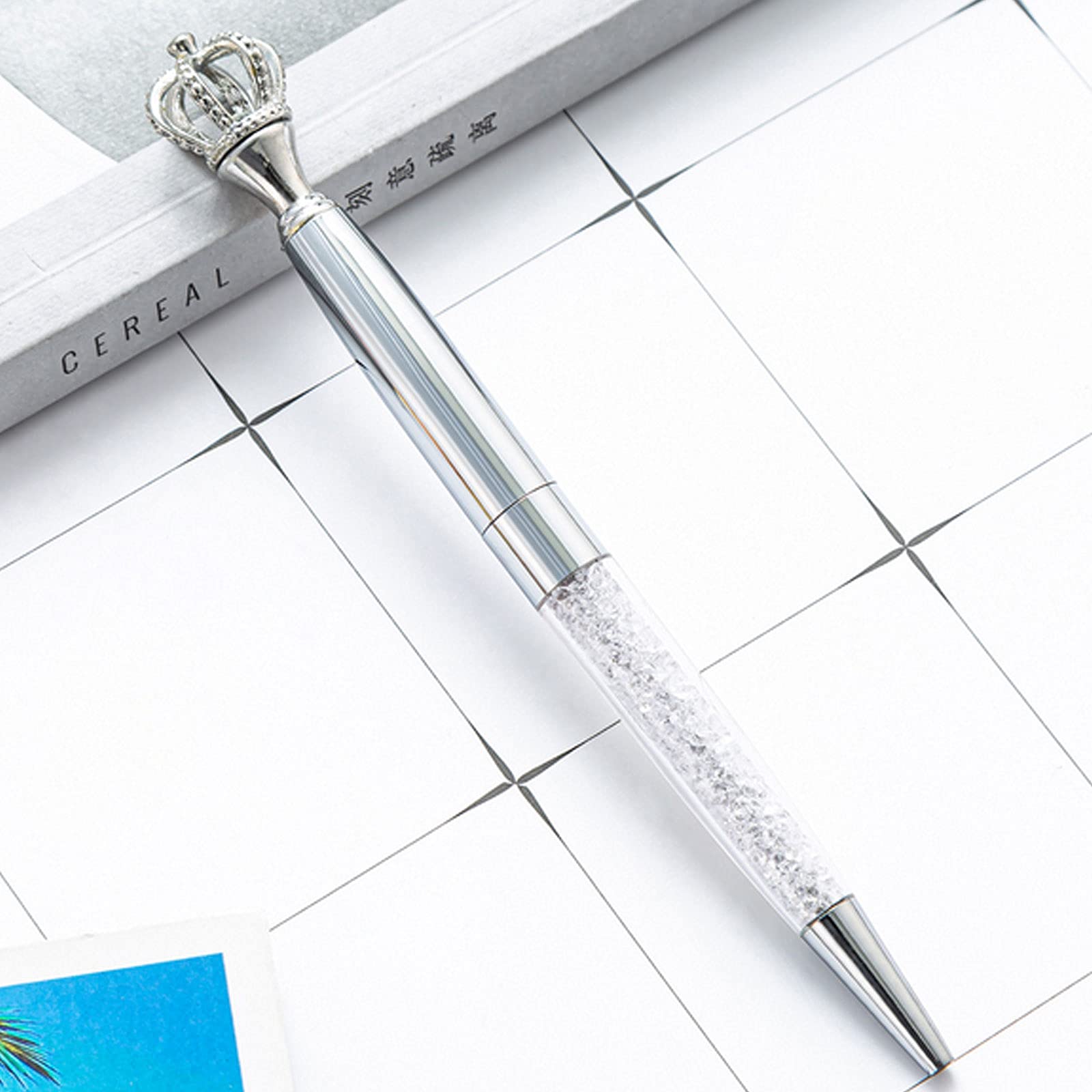 Lobagve 3-Piece Crown Top Ballpoint Pens Set - Bling Metal Ballpoint Pen with Black Ink (1.0mm) - Elegant Office & Wedding Gift for Women, Bridesmaids, Birthday, Christmas - Perfect for Journaling, Note-Taking & Special Occasions - Silver