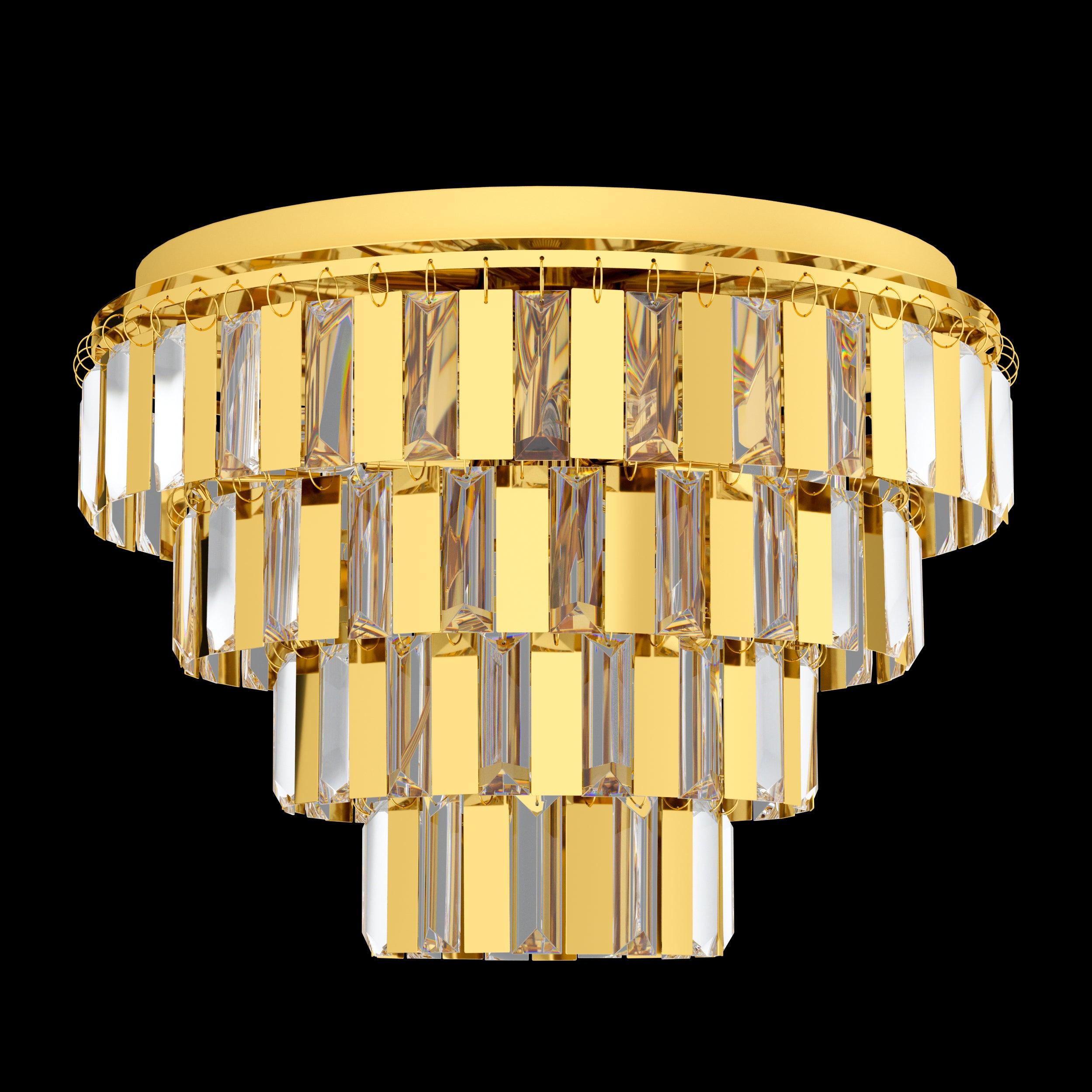 Eglo Erseka Brass Plates & Clear Glass Crystal Flush Ceiling Light Fixture - Elegant Lighting for Bedroom, Living Room, Dining Room, and Hallway