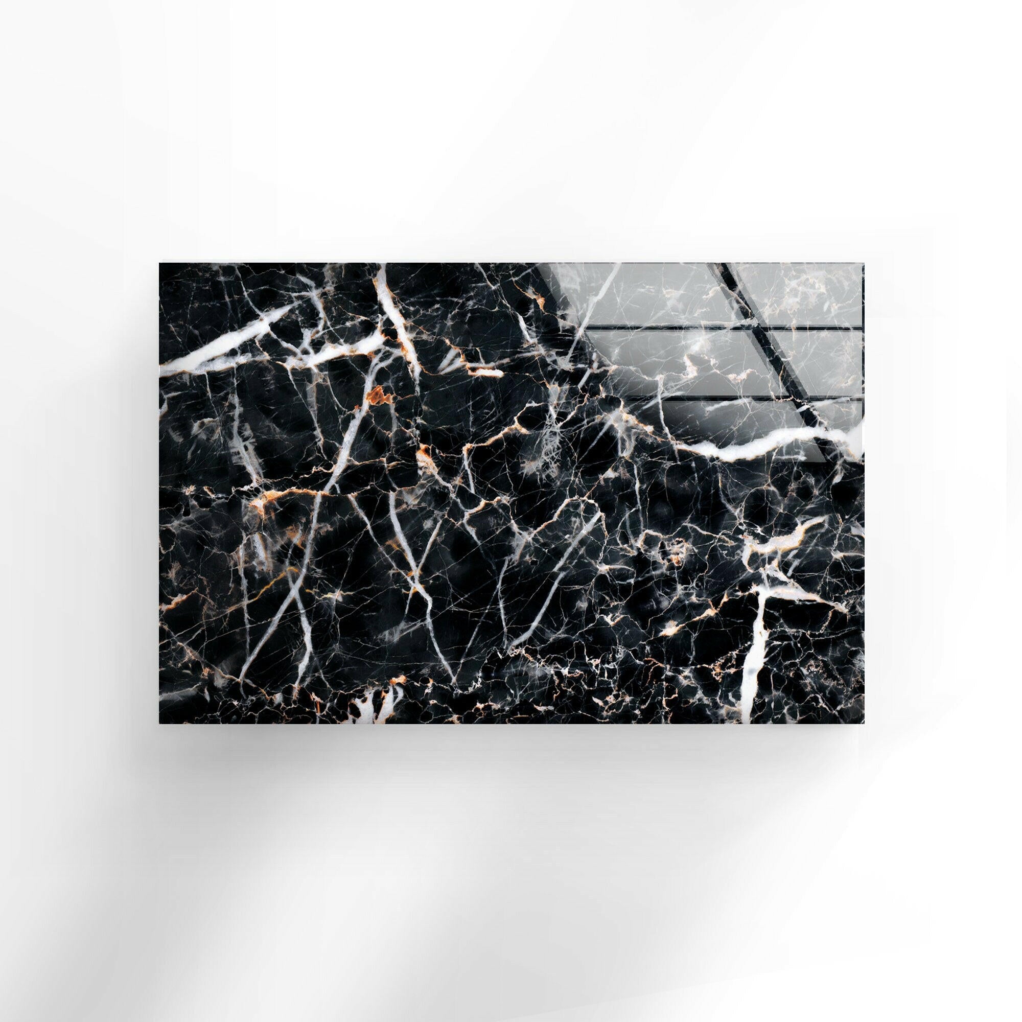 Black Abstract Marble Decor Glass Wall Art - Modern Home & Office Wall Decor for Living Room, Bedroom, Kitchen | Unique Handmade Glass Artwork for Interior Design