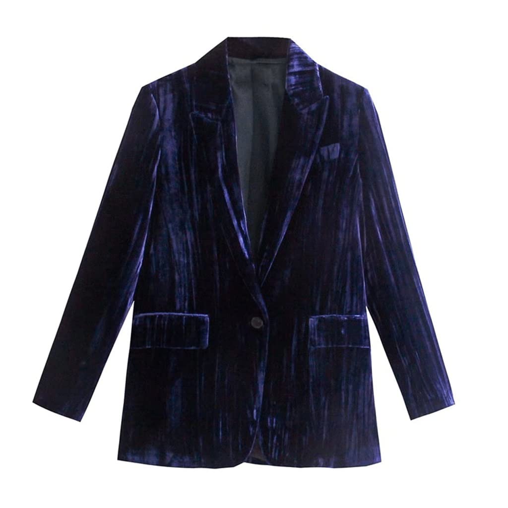WDBBY Women's Velvet Blazer Jacket with Notched Neckline and Pockets - Elegant Formal Wear for Office, Parties & Events (Color: A, Size: XS)