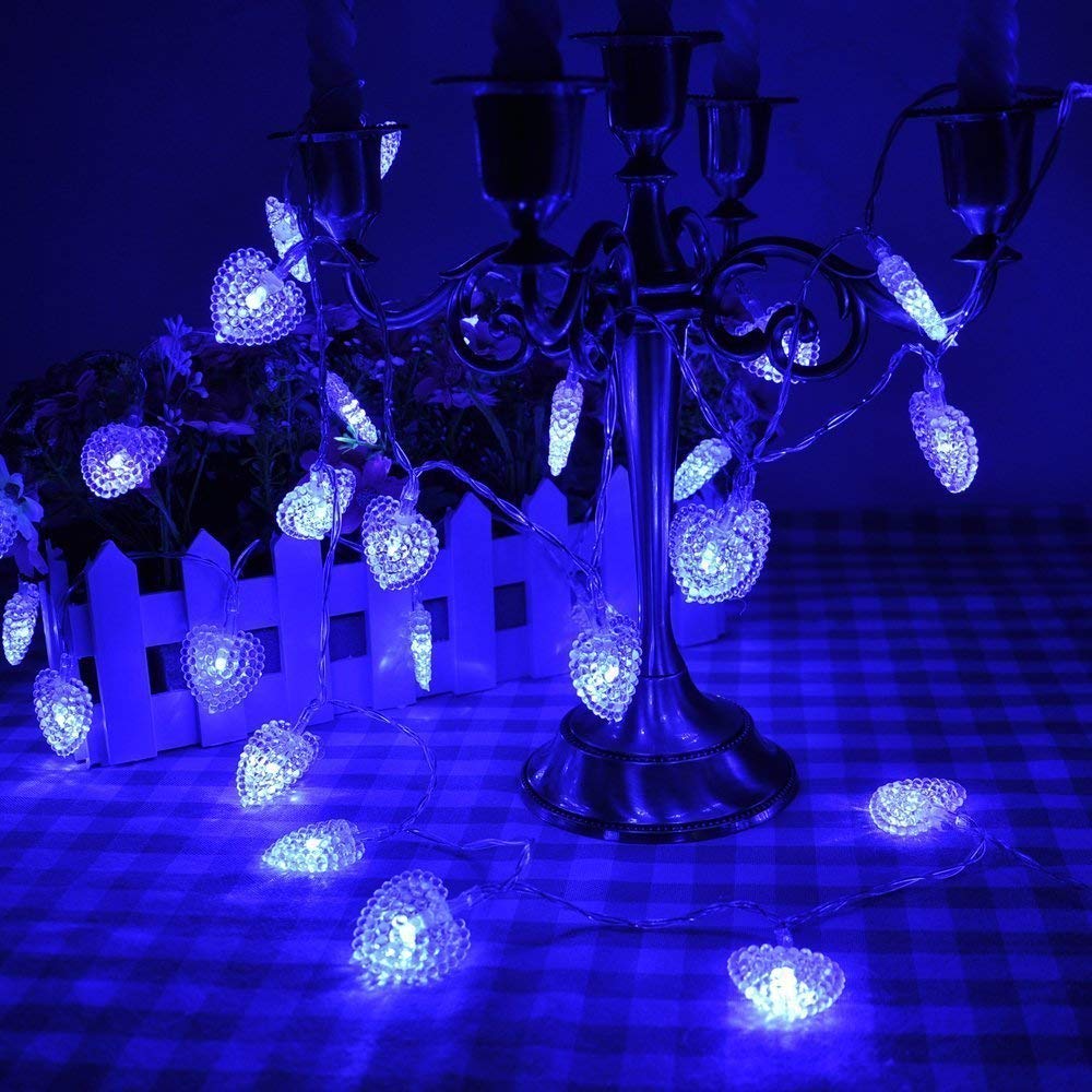 30 LED Solar Heart String Lights - 20ft Waterproof Outdoor Fairy Lights with 8 Modes for Wedding, Party, Garden & Patio Decor | Romantic Blue Atmosphere Lighting for Backyard, Balcony & Special Events