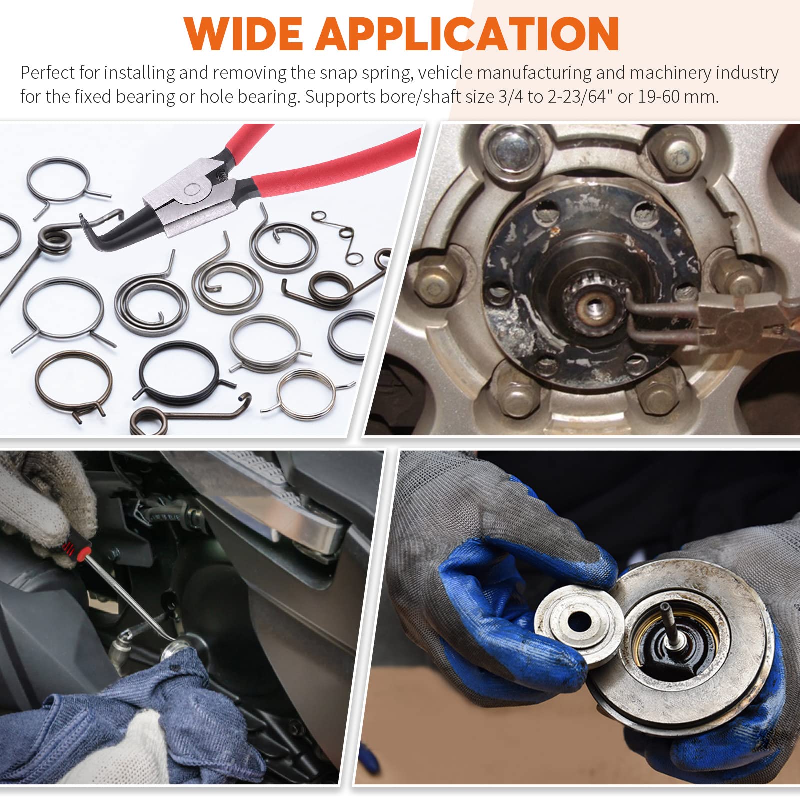 8Pcs Heavy Duty Snap Ring Pliers Set - 9 Inch Internal & External Circlip Pliers with Straight & Bent Jaw for Automotive, Machinery, and DIY Repairs - Perfect for Ring Removal and Retaining Clip Maintenance