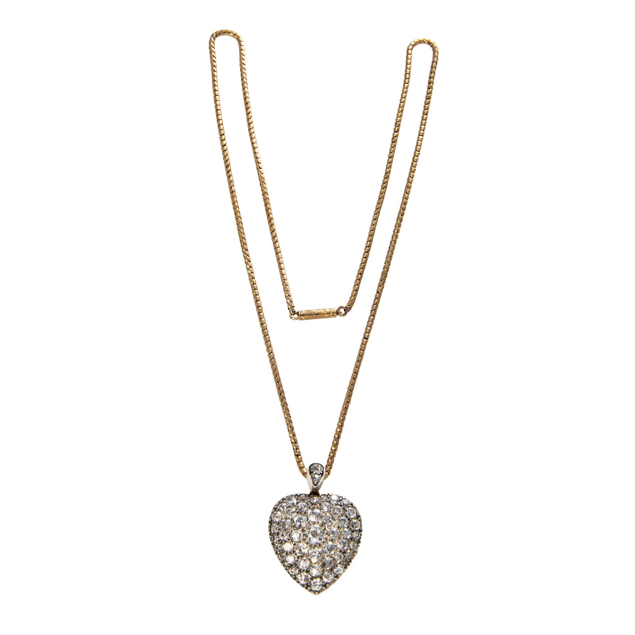 Victorian 4 Carat Total Weight (4ctw) Old Mine Cut Diamond Pavé Heart Pendant Necklace - 14K Gold Romantic Gift for Anniversary, Valentine's Day & Special Occasions