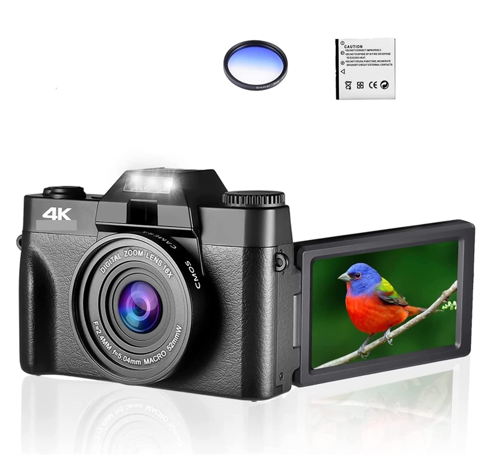 BODORME 48MP Digital Camera with Wide Angle & Macro Lens, 16X Zoom, Auto Focus, 16GB TF Card & Filter - Perfect for Selfies, Vlogging, YouTube Videos, and Photography