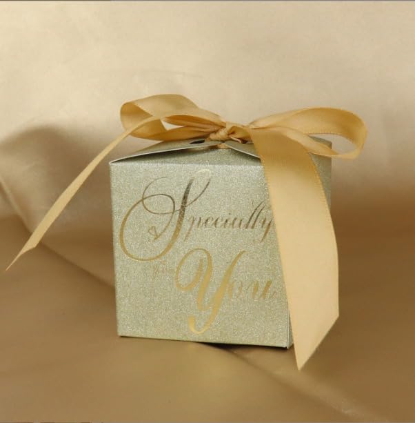 10-Piece Golden Square Folding Gift Boxes with Ribbon - Elegant Decorative Storage Box for Birthdays, Weddings, Festivals, Chocolates & Dry Fruits - Perfect for Party Favors, Gift Wrapping & Home Organization (Pack of 10, Gold)