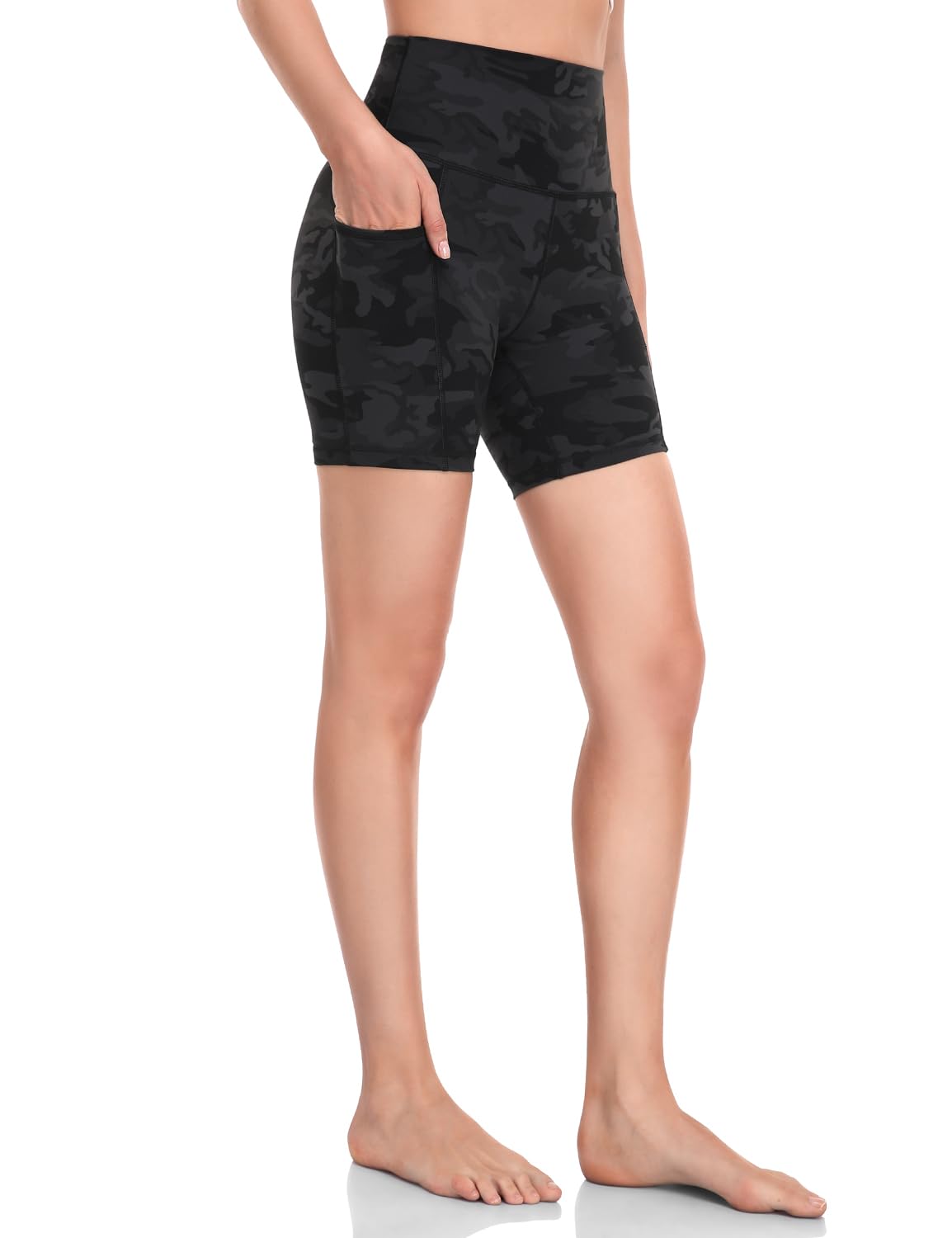 HeyNuts Women's High Waist Compression Yoga Shorts with Side Pockets - 4