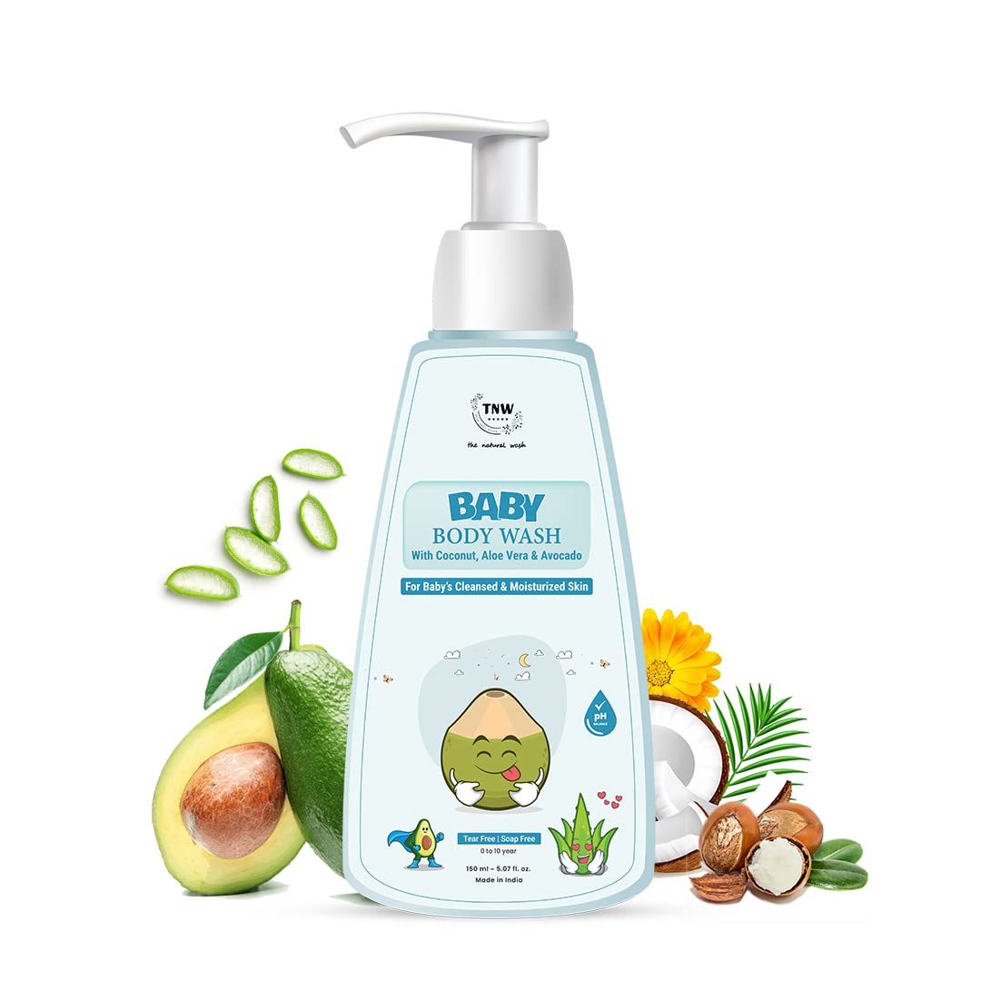 TNW The Natural Wash Baby Body Wash for Moisturized Skin - Gentle Coconut, Aloe Vera & Avocado Formula | Hypoallergenic & Tear-Free for Newborns to 10 Years | Perfect for Daily Bath Time & Sensitive Skin Care
