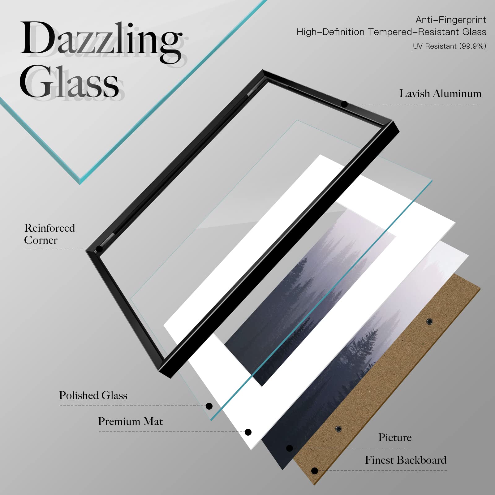 VCK Black 11x14 Aluminum Picture Frames Set of 6 - Shatterproof Glass, Wall Display Photo Frames with 8x10 Mat - Perfect for Home Decor, Office & Gallery Displays