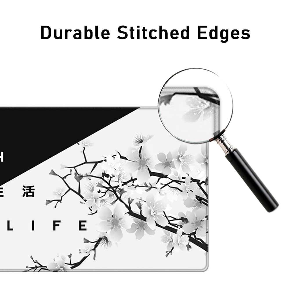 Non-Slip Rubber Base Desk Pad Protector - Textured Waterproof Mouse Pad with Stitched Edges, 31.5 x 11.8 Inches Large Desk Mat for Computer, Laptop, Gaming, Office & Home Use - Cherry Blossom Design - Perfect for Workstations, Gaming Setups & Home Offices