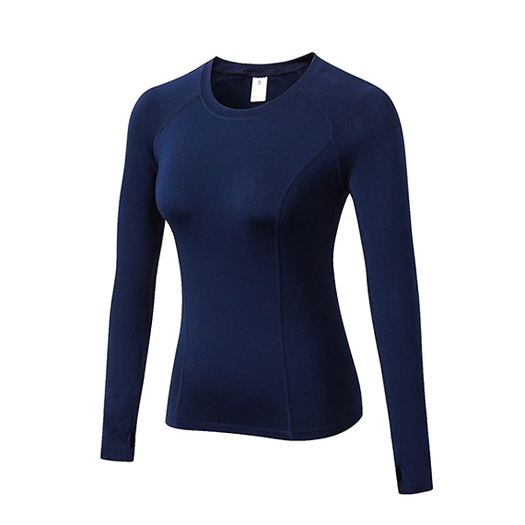 EKDSPW Women's Running Compression T-Shirt - Quick Dry Long Sleeve Workout Top for Fitness, Yoga & Training (Navy Blue, Size L) - Perfect for Gym, Jogging & Outdoor Sports