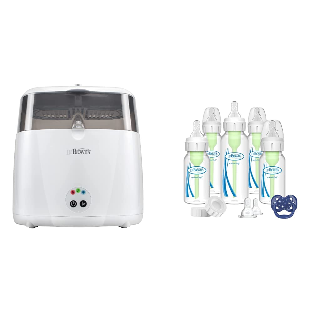 Dr. Brown's Deluxe Electric Baby Bottle Sterilizer & Options Baby Bottles Gift Set - Perfect for Newborns, Travel, and Daycare Use